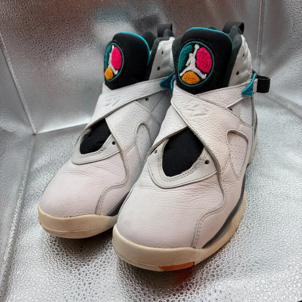 Size 7Y Air Jordan 8 Retro South Beach White Turbo Green Kids Shoes 305368-113 - Picture 6 of 10